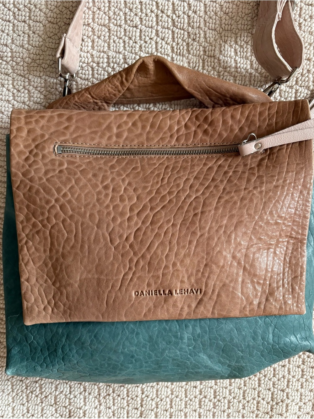 Daniella Lehavi Two-Tone Pebbled Leather Crossbody Bag - Tan & Teal Anthro